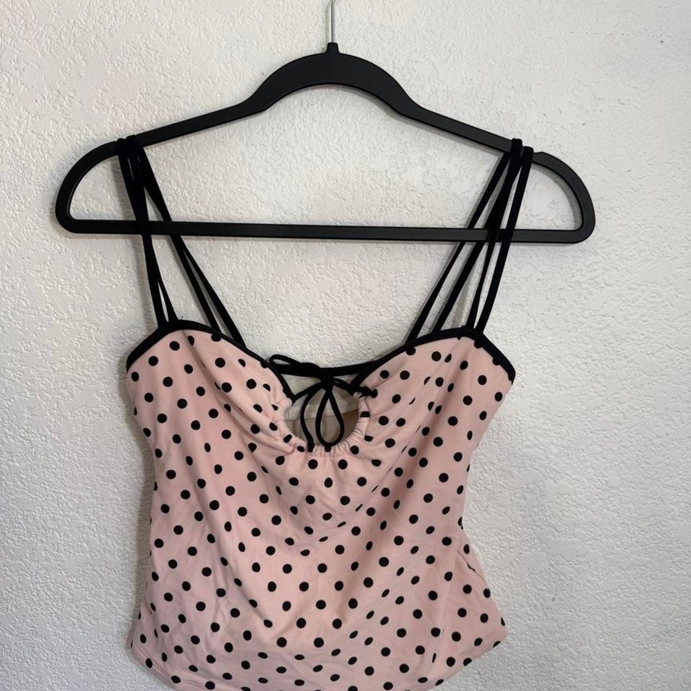 Anne Cole Pink Polka Dot Strappy Tankini Top Retro Y2K Pinup